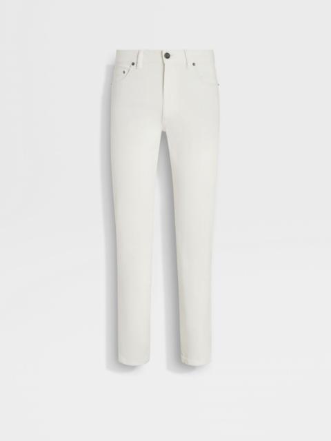 ZEGNA WHITE RINSE-WASHED STRETCH COTTON ROCCIA JEANS
