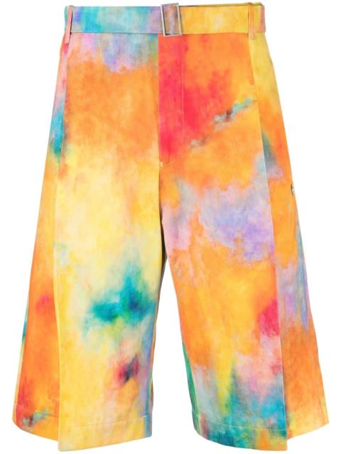 tie-dye-print pleated wide-leg shorts