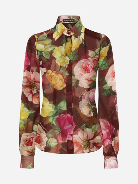 Camellia-print chiffon shirt