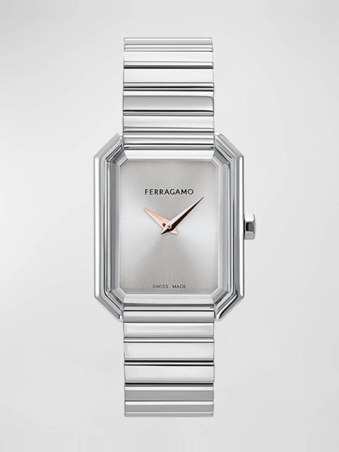 FERRAGAMO 26.5x33.5mm Ferragamo Crystal Watch with Silver Dial, Stainless Steel