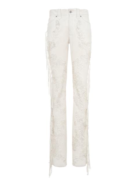 Ralph Lauren Annabeth Fringed Suede Straight-Leg Pants nude