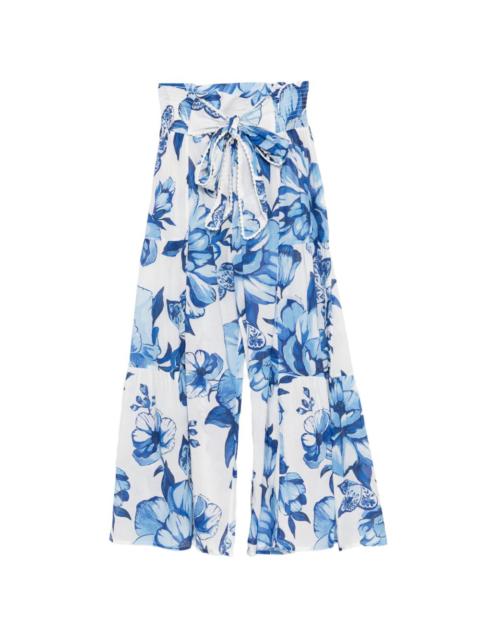 FARM RIO bow floral print trousers