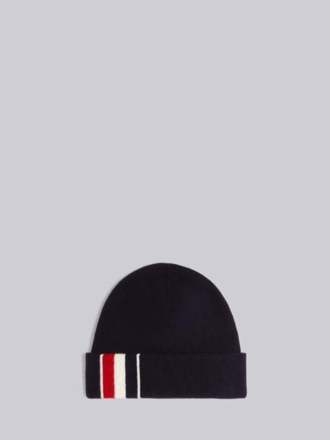Thom Browne Navy Jersey Stitch Superfine Merino Wool Intarsia Stripe Hat