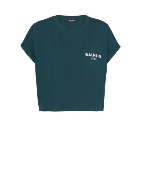 Flocked Balmain Paris cropped T-Shirt