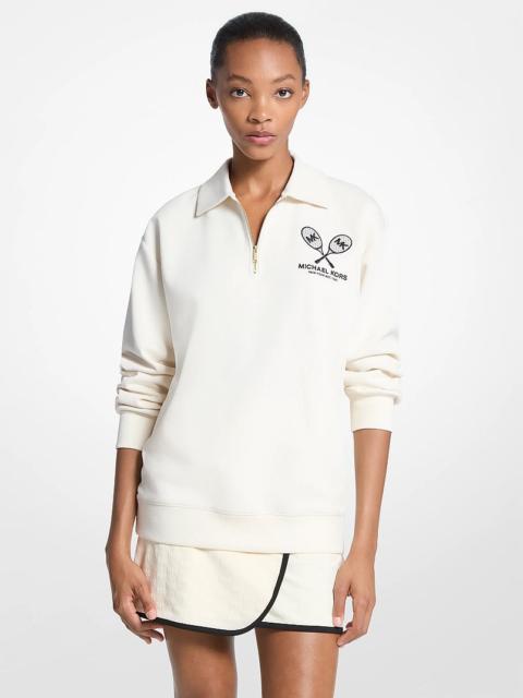 MICHAEL KORS Embroidered Logo Cotton Blend Sweater