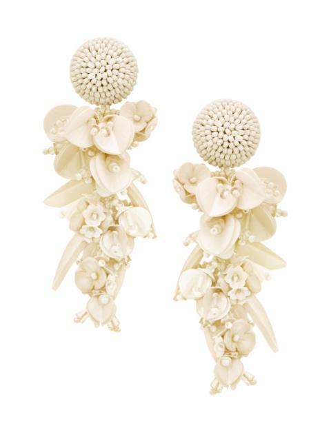 Oscar de la Renta Women's Glass Beaded Flower Clip-On Drop Earrings - White