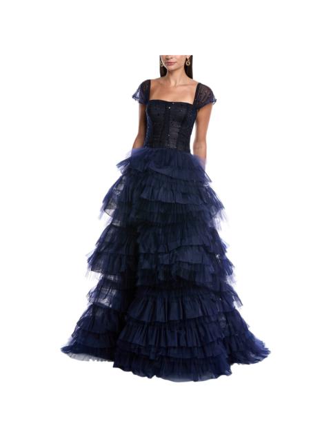 Carolina Herrera Off-Shoulder Pleated Tulle Ruffle Gown