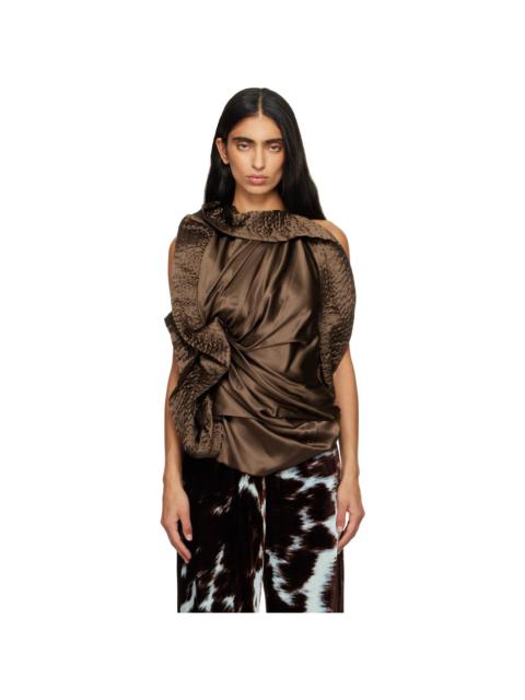 Dries Van Noten Brown Draped Silk Blouse