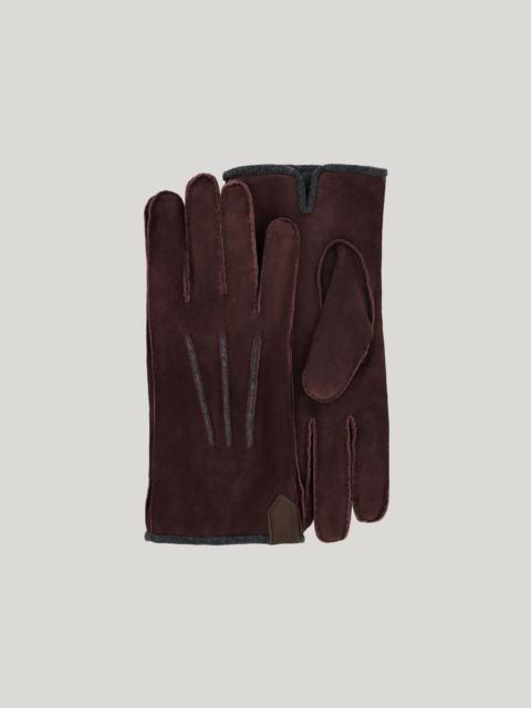Canali BURGUNDY SUEDE GLOVES WITH CASHMERE LINING