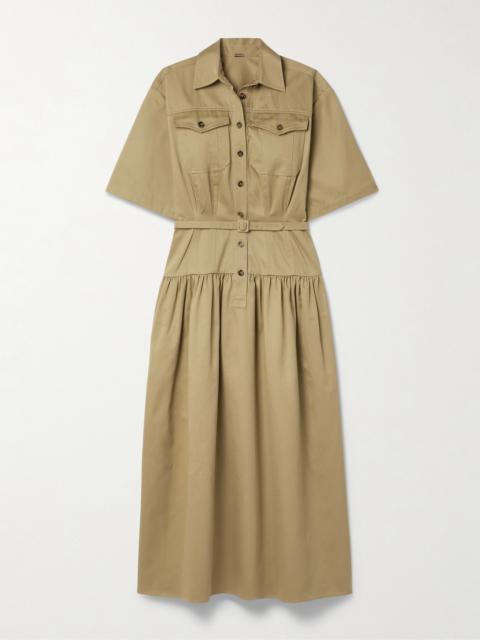 ADAM LIPPES Edie Belted Cotton-twill Midi Shirt Dress