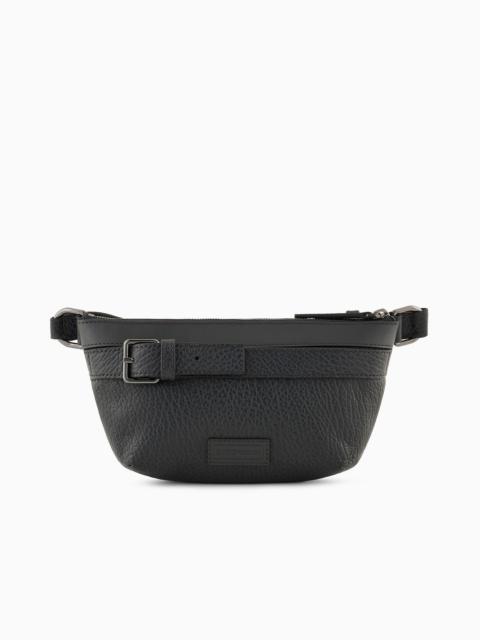 EMPORIO ARMANI Pebbled-leather belt bag with smooth leather details