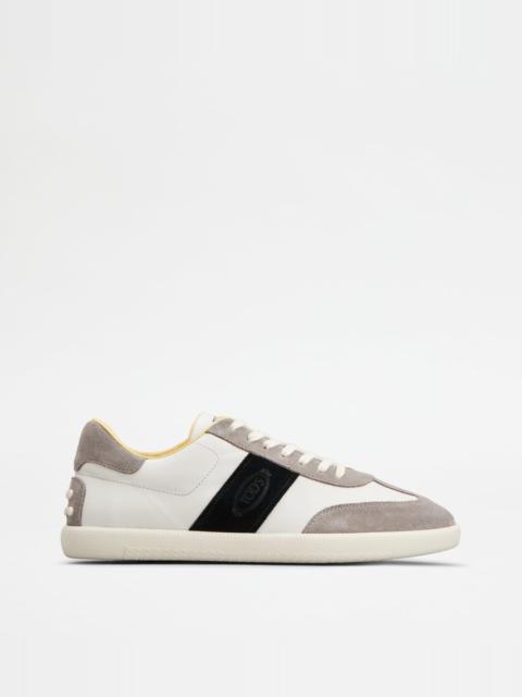 Tod's TOD'S TABS SNEAKERS IN SMOOTH LEATHER AND SUEDE - WHITE, GREY, BLACK