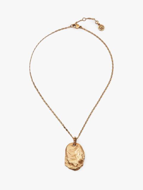 Alexander McQueen Oyster Shell Pendant Necklace in Antique Gold