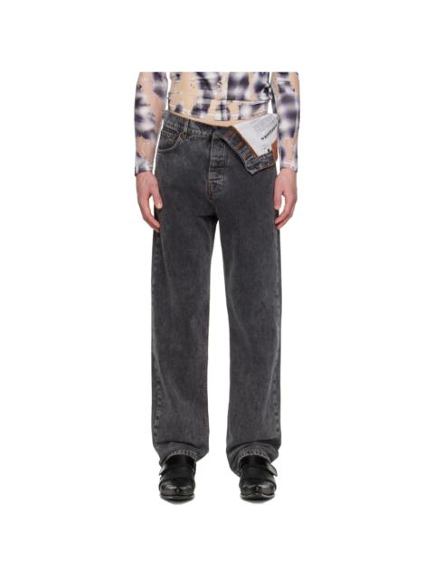 Y/Project Gray Asymmetric Waist Jeans