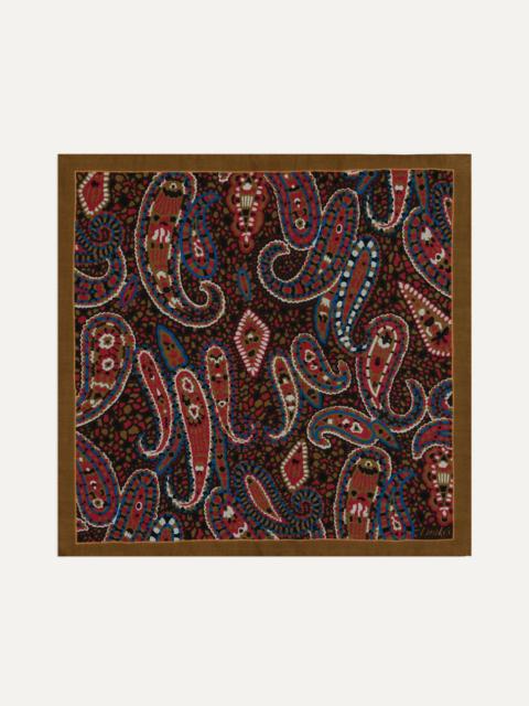 Drake's Brown Mosaic Paisley Print Wool-Silk Pocket Square