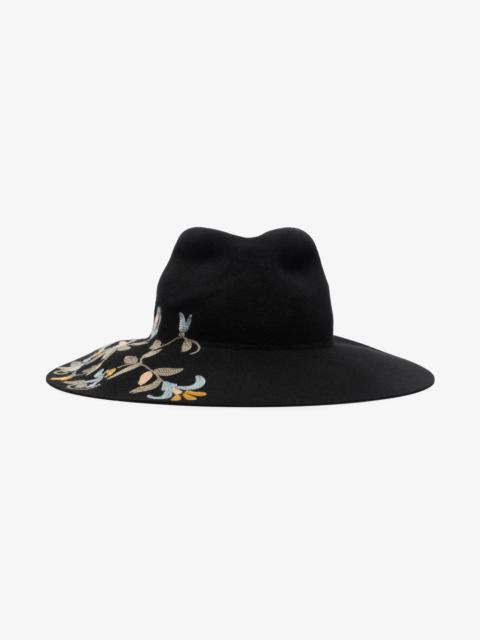 black embroidered fedora hat