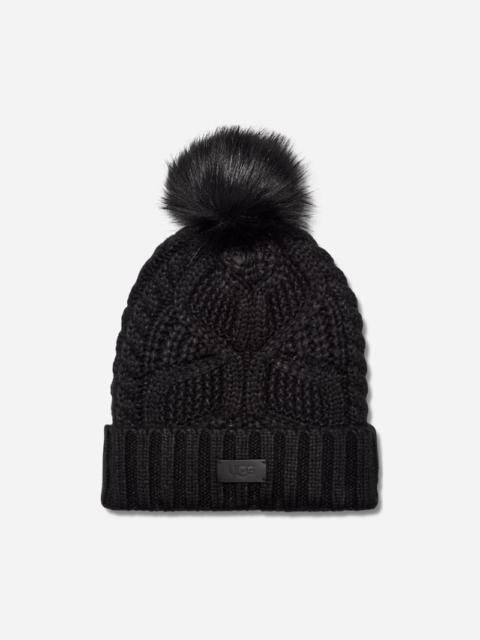 UGG ® Women's Cable Beanie With Pom Knit/Faux Fur in Black