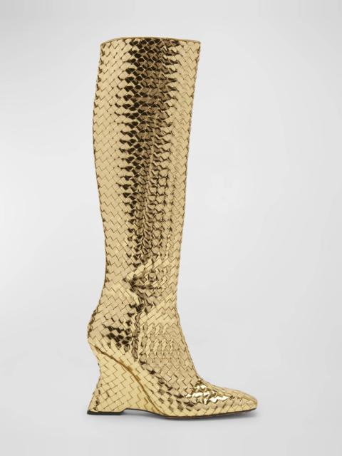 Bottega Veneta Comet Woven Mirror Leather Knee-High Boots