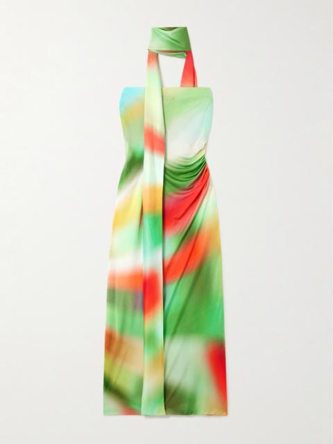 SIEDRÉS Misty Scarf-detailed Ruched Tie-dye Jersey Midi Dress