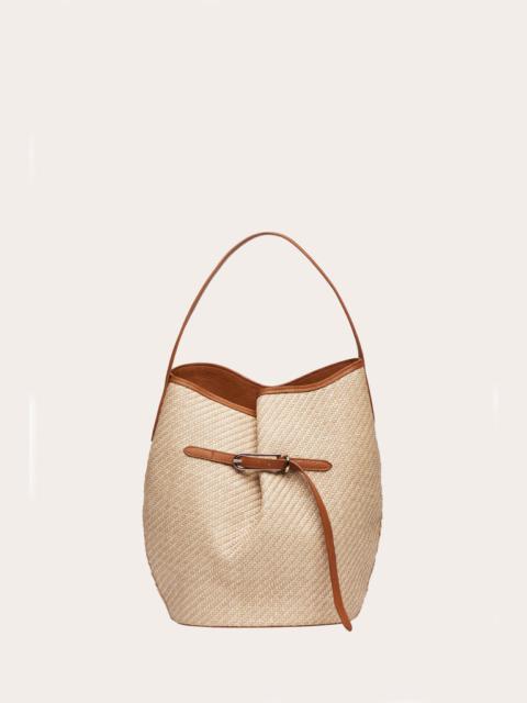 Liffner BELTED BUCKET BAG LARGE BEIGE RAFFIA
