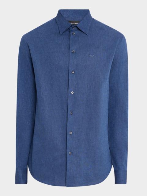 EMPORIO ARMANI Men's Linen and Cotton Sport Shirt