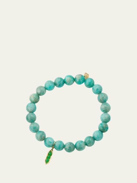 SYDNEY EVAN 14K Green Jade Pea Pod Charm on Amazonite Stretch Bracelet