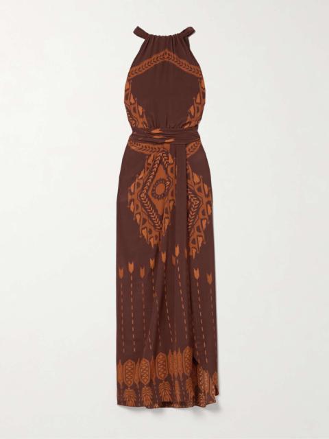 Edge of Fine gathered printed silk-crepe halterneck maxi dress