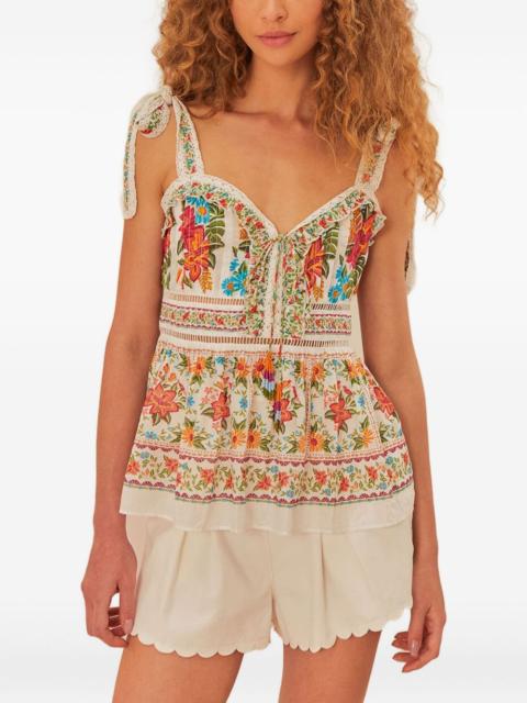 FARM RIO floral lace-trimmed top