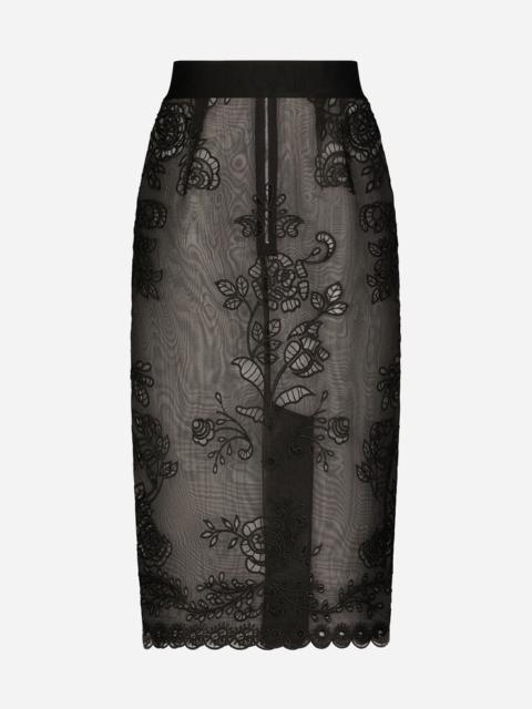 Crinoline calf-length skirt with inlay embellishment