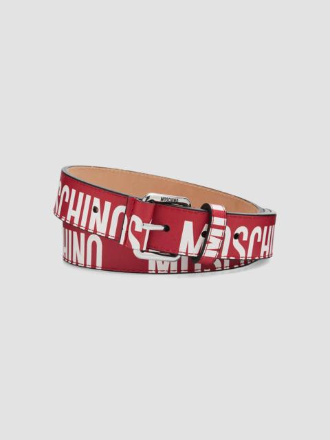 Moschino Men's Logo Leather Belt - Red