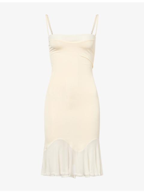 AYA MUSE Ether Sheer-Hem Stretch-Mesh Midi Dress