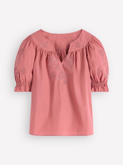 BODEN Cotton Embroidered Yoke Top-Vintage Rose Embroidered