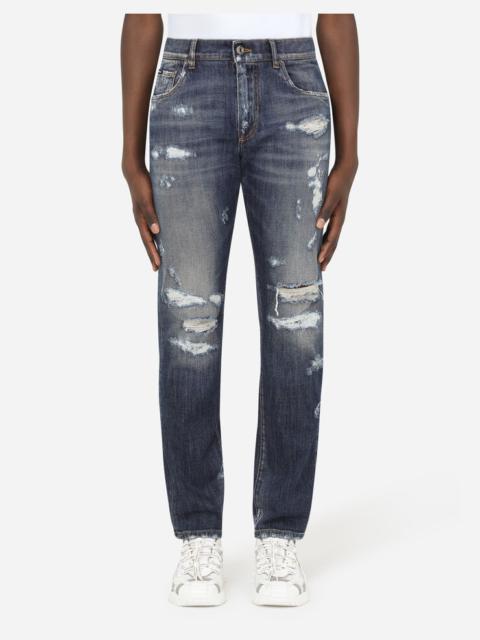 Dolce & Gabbana Washed blue slim-fit stretch jeans with DG logo