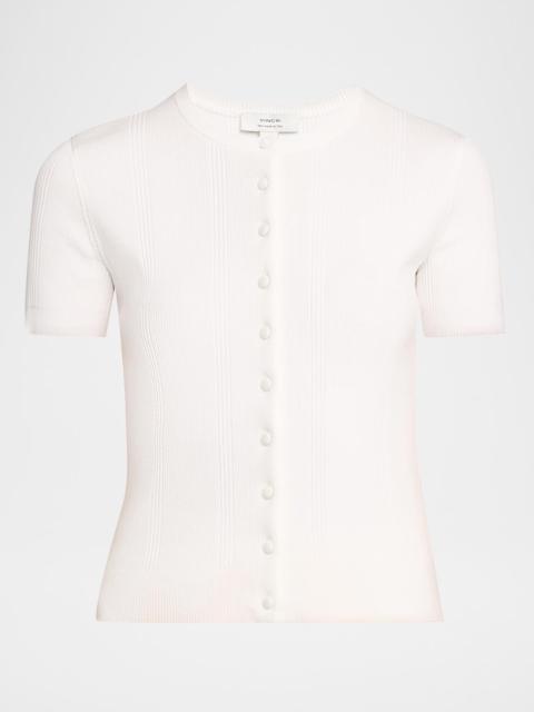 Vince Rib-Knit Cotton Short-Sleeve Cardigan