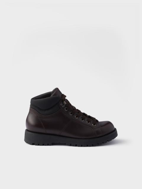 Prada Lace-up leather and Re-Nylon booties