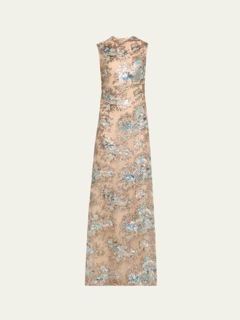 REEM ACRA Tulle Sequined Gown