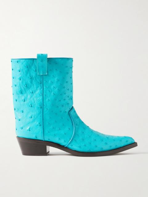 KHAITE Clive Embroidered Ostrich Ankle Boots