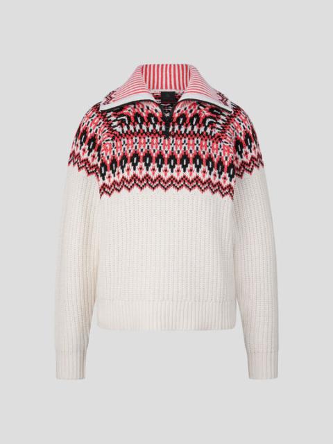BOGNER Dory half-zippered sweater in Pink/Off-white