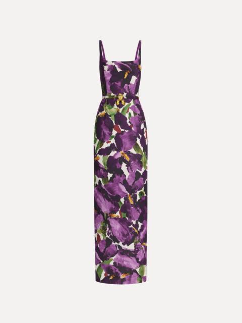 Oscar de la Renta SLEEVELESS LARGE WATERCOLOR IRIS FAILLE GOWN