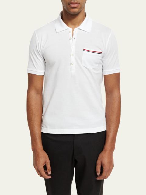 Thom Browne Heather Polo Shirt with Striped Pocket