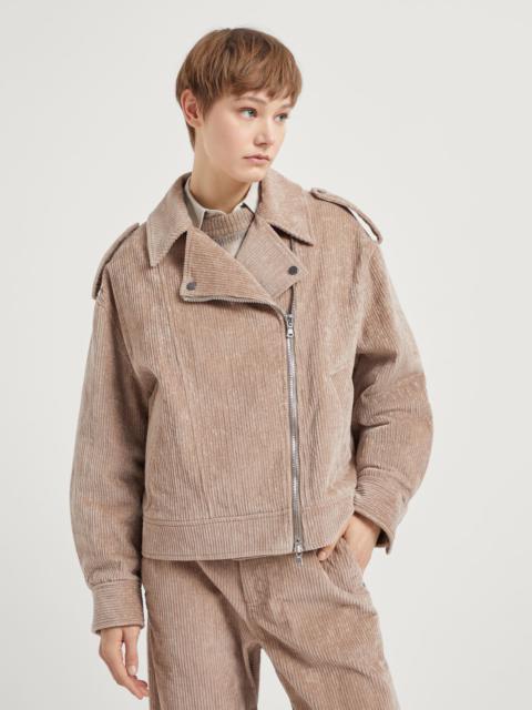 Brunello Cucinelli Comfort cotton corduroy biker jacket with shiny details