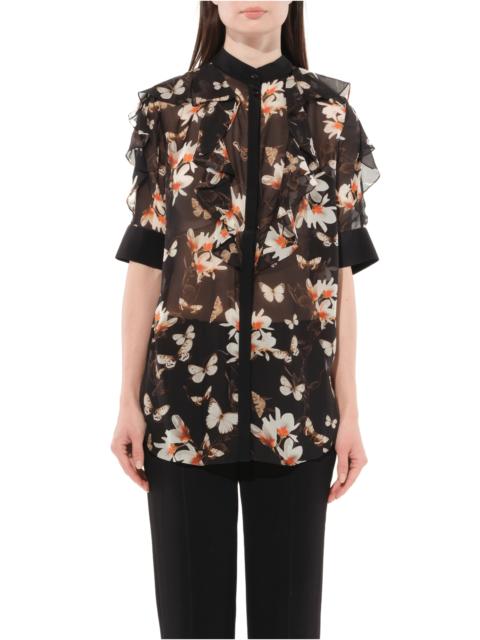 Givenchy Short Sleeve Shirt with Flower Print in Black