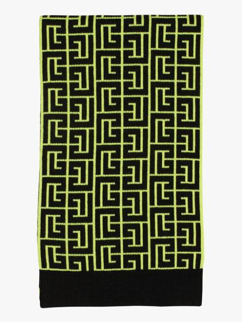 Balmain Capsule After ski - Neon yellow and black wool scarf with Balmain monogram pattern