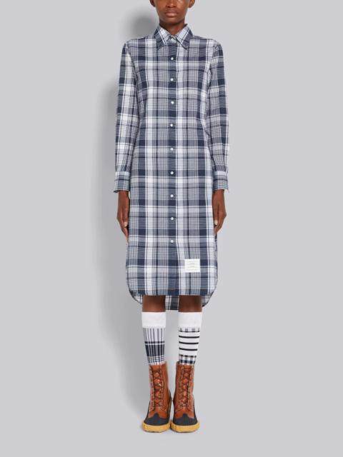 Thom Browne Navy Hairline Madras Check Point Collar Knee Length Shirtdress