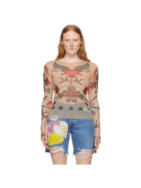 ANNA SUI Beige Tattoo Long Sleeve T-Shirt