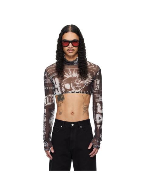 LU'U DAN Black Masked Mesh Crop Top