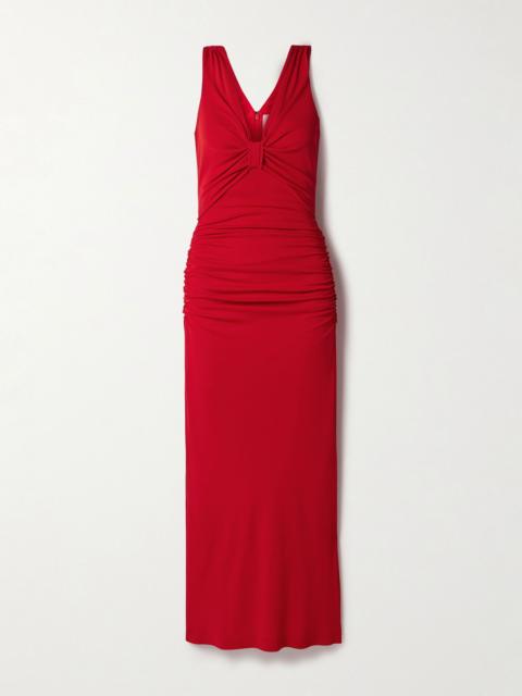 CAROLINA HERRERA Ruched stretch-jersey maxi dress Red