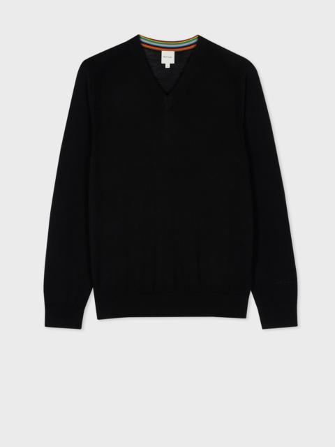 Black Merino Wool V-Neck Sweater