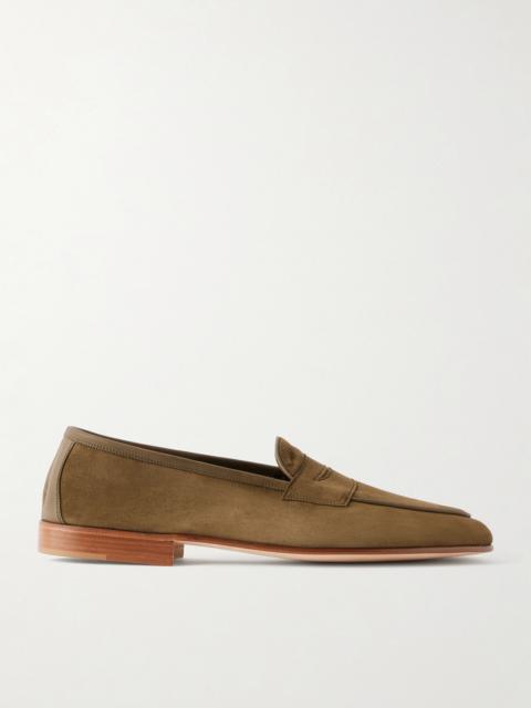 EDWARD GREEN Polperro Leather-Trimmed Suede Penny Loafers