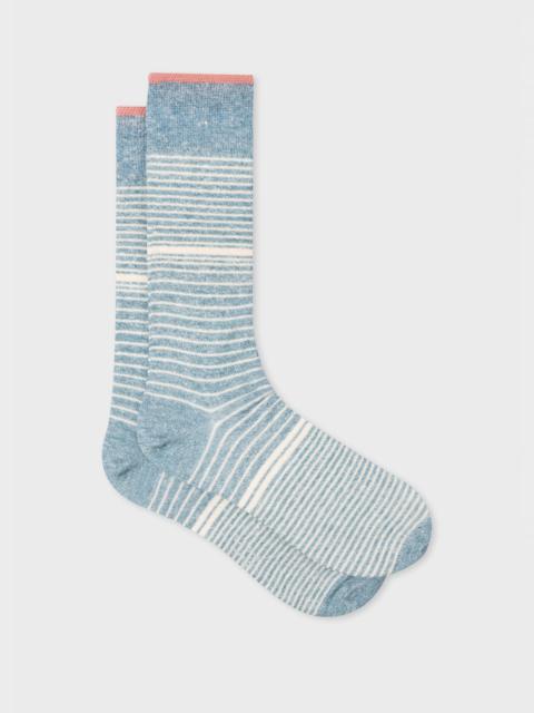 Blue Linen-Blend Faded Striped Socks